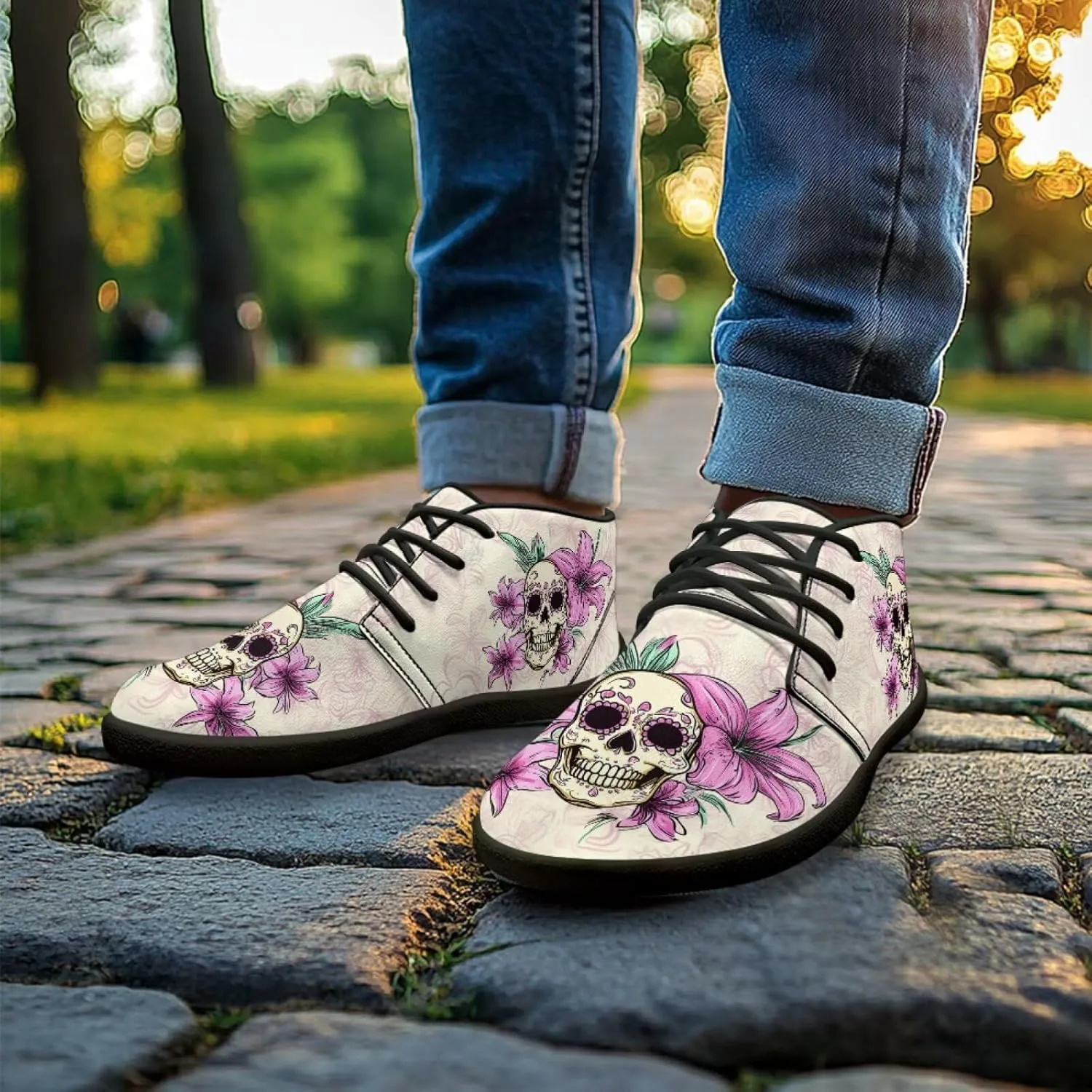 Мужские кроссовки Jeiento Barefoot, ботинки босоногого типа с черепами и цветочным принтом, с широкой носковой частью, воздухопроницаемые, противоскользящие — фото 4