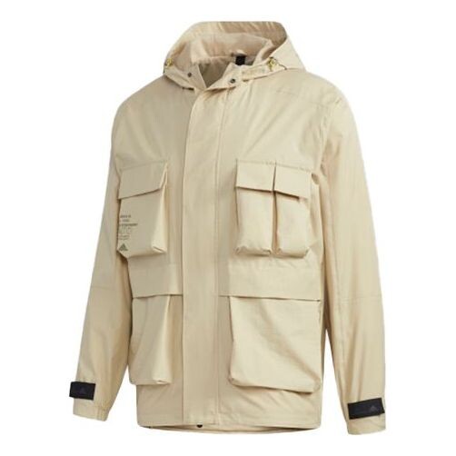

Куртка th wb jkt много карманов спортивная ветровка с капюшоном коричневая Adidas, коричневый