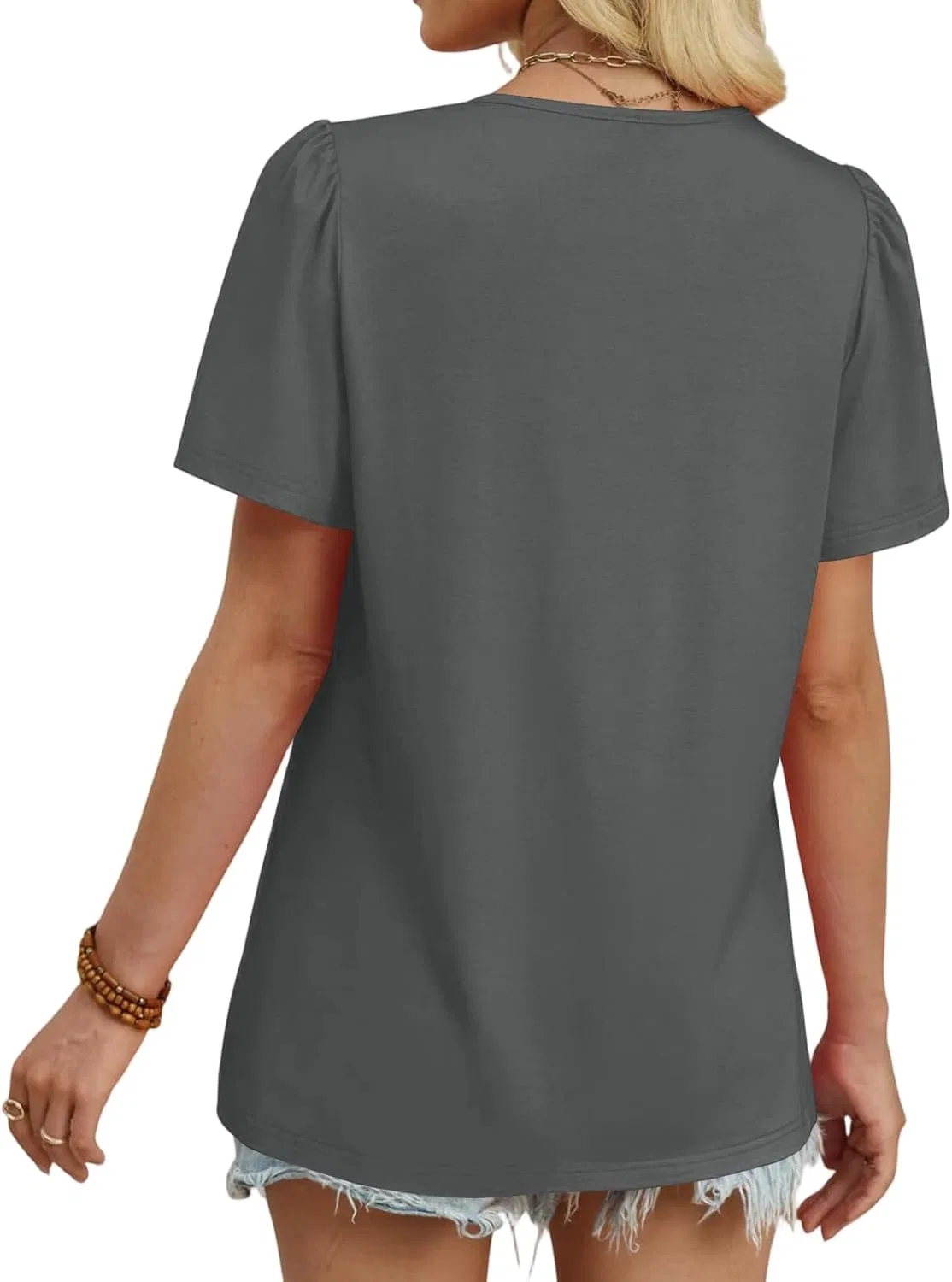 Блуза женская с коротким рукавом, Polyester/Spandex, 2-gray — фото 3