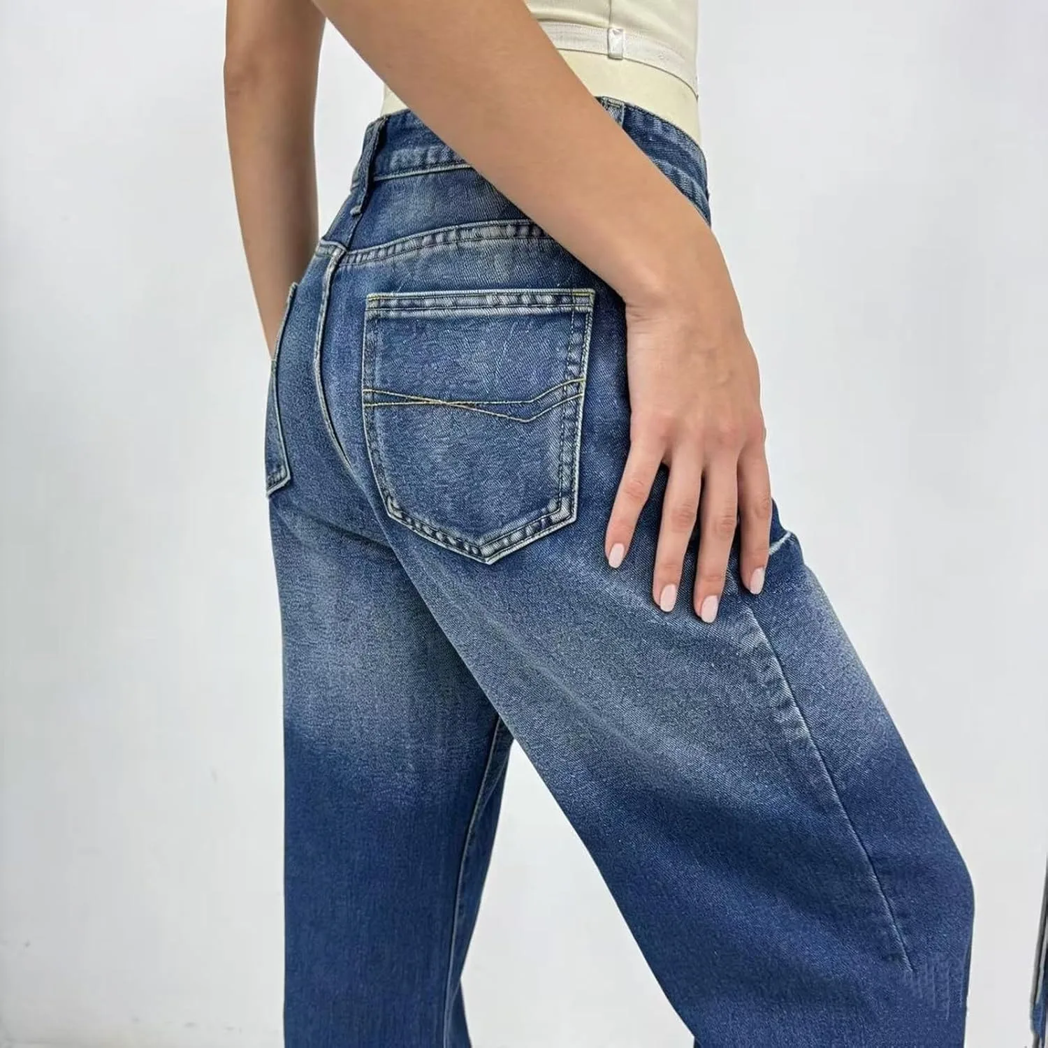Женские джинсы Mid-Rise Baggy Y2K с потертостями — фото 3