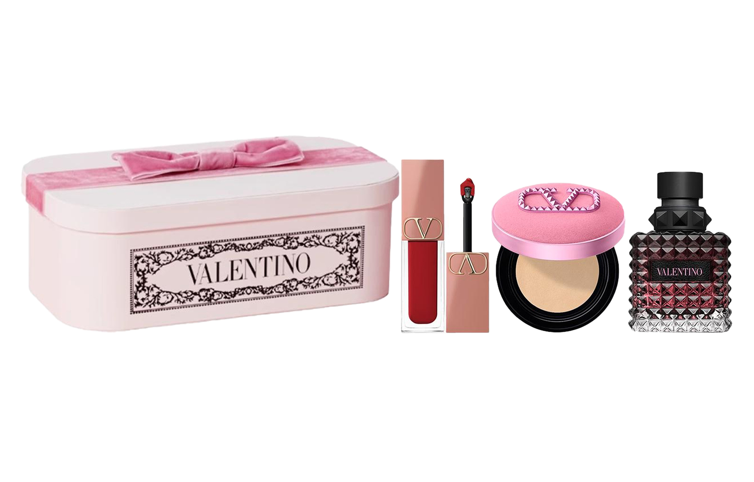 

Valentino Adventure Miss Velour Air Cushion Lip Cream Perfume Sets Eau De Parfum EDP Jasmine Vanilla 50мл+6,5мл+12г