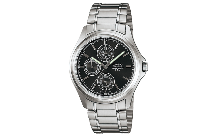 

CASIO Часы Men Standard Series Black Watch MTP-1246D-1A, Black Dial Silver Strap