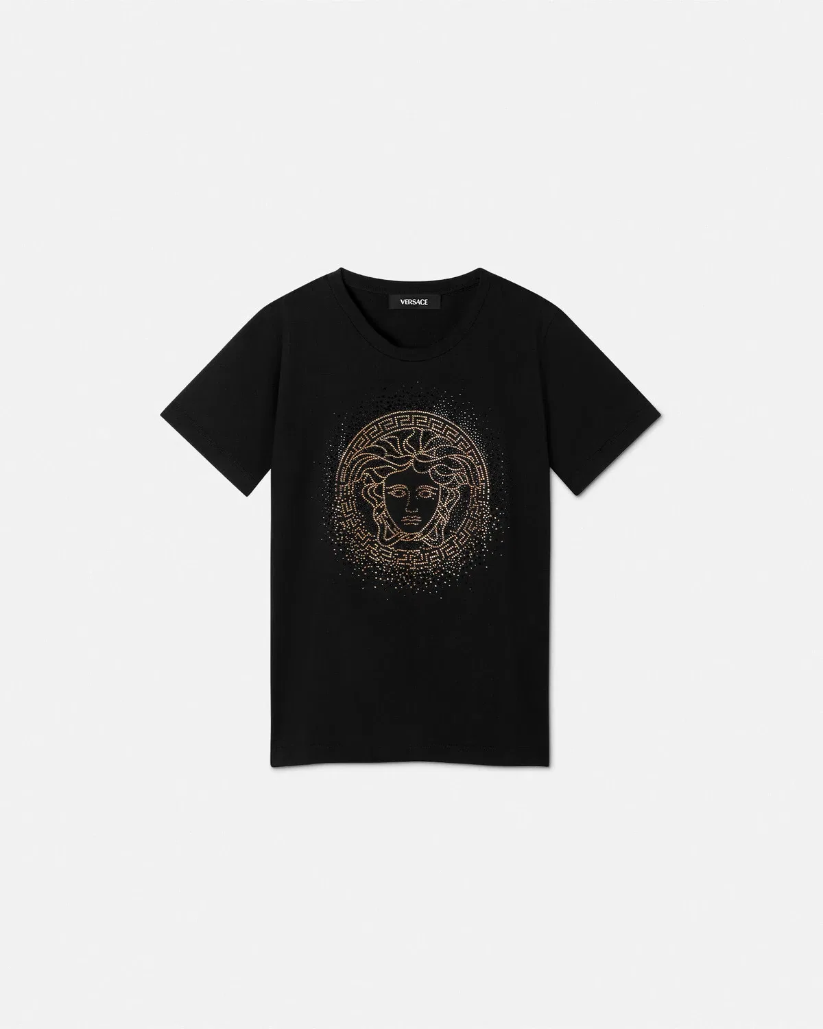 Детская футболка с мерцающей Медузой и кристаллами VERSACE, черный