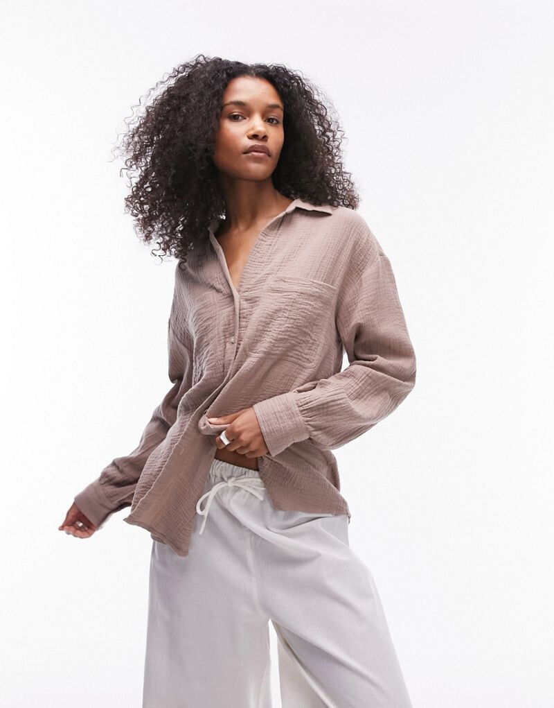 

Хлопковая повседневная рубашка Topshop с камнем