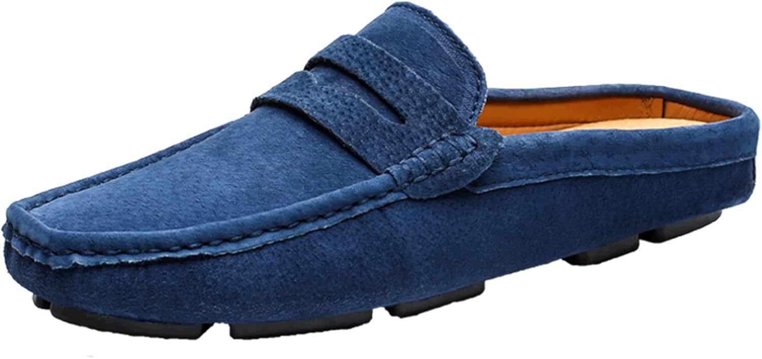 

Мужские слипоны Abborora, тапочки, кожаные лоферы, формальная и повседневная обувь с открытой пяткой, бизнес-кэжуал, мужские обувь, синий
