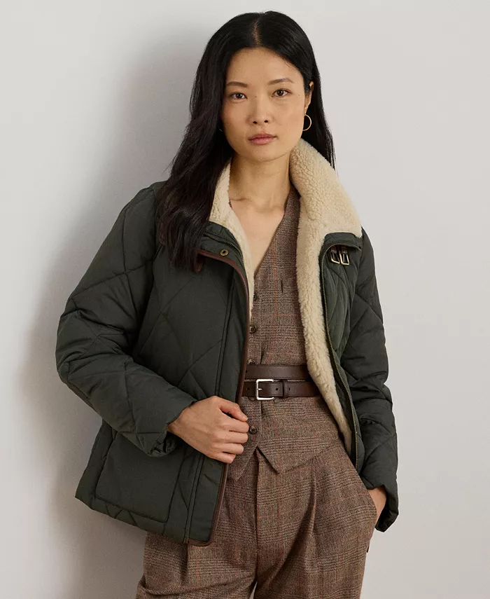 

Женская стеганая куртка с искусственным меховым воротником Lauren Ralph Lauren, зеленый