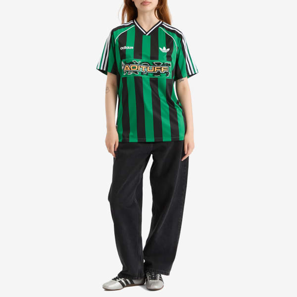 Полосатая футболка Adidas, зеленый/черный — фото 2