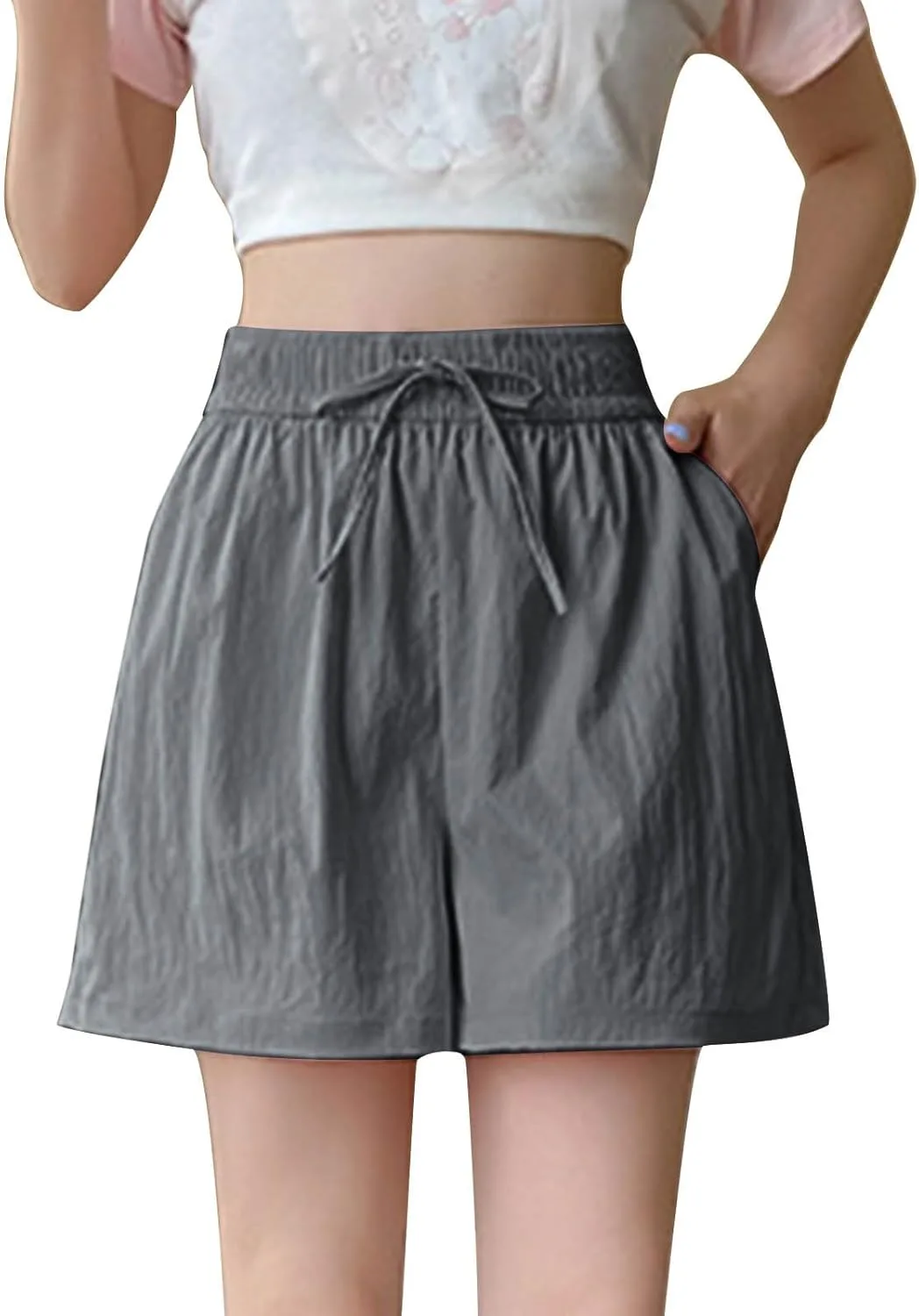 

Льняные шорты для женщин летние повседневные широкие свободные с высокой талией