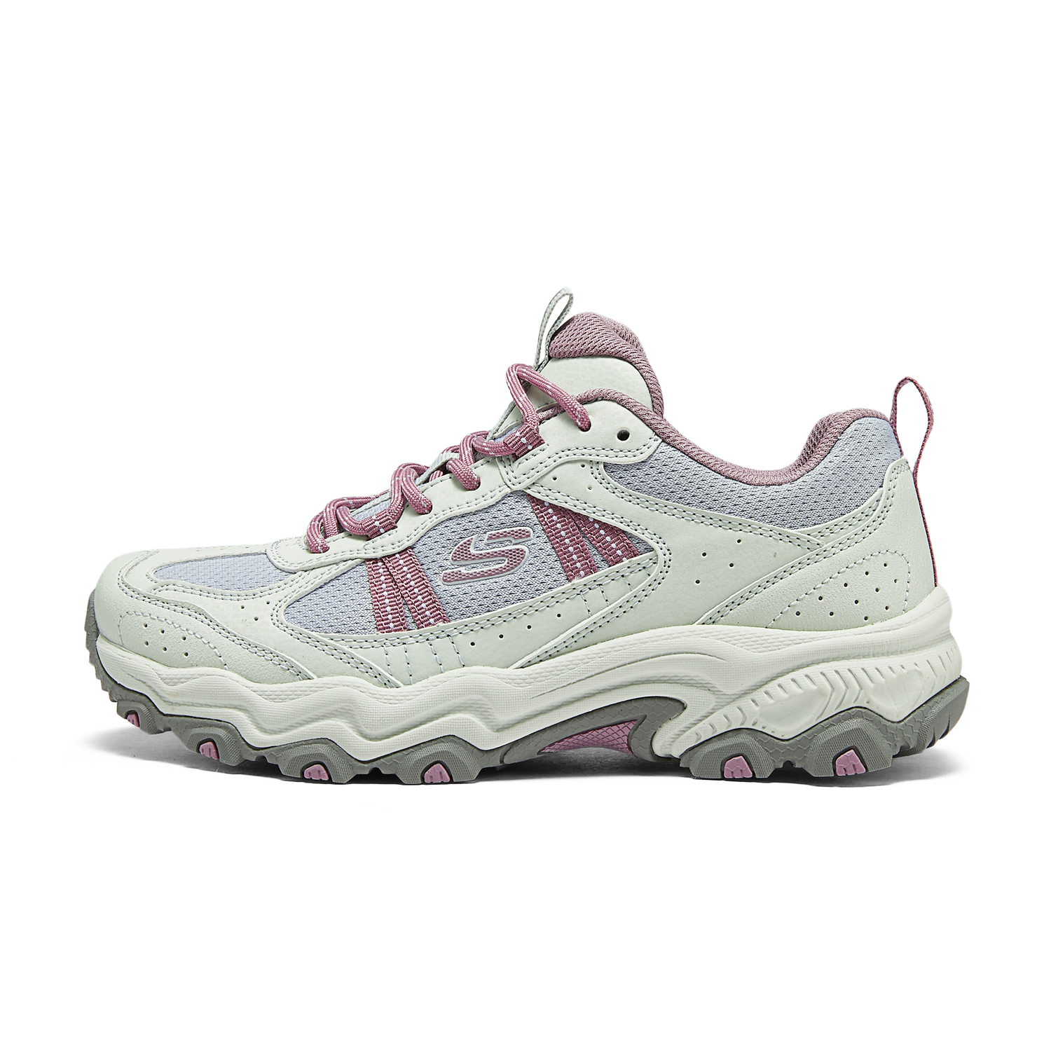 

Skechers Стойкие к истиранию низкие треккинговые ботинки для женщин серые светло-серые фиолетовые, цвет Light Gray/Purple/LGPR