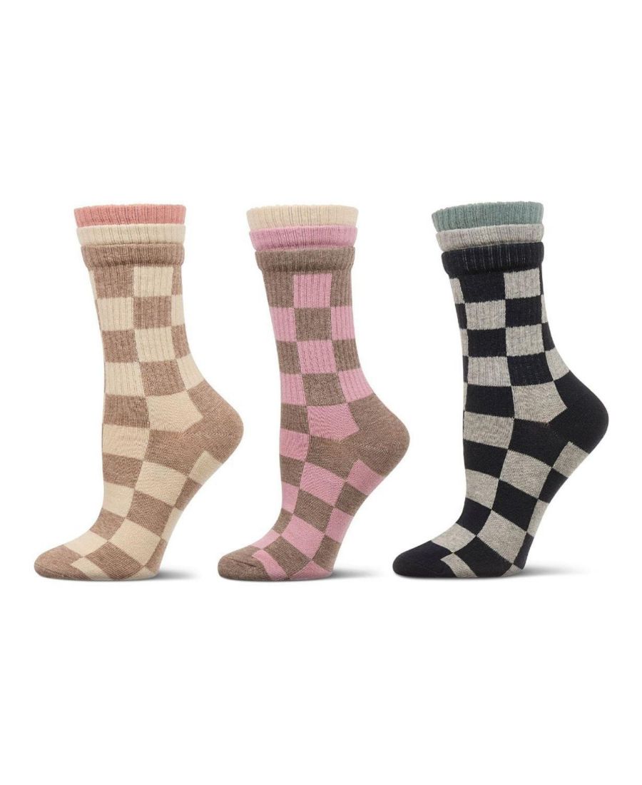 

Женские носки Checkmate Triple Cuff Crew Socks (3 пары в упаковке) MeMoi, Black nude