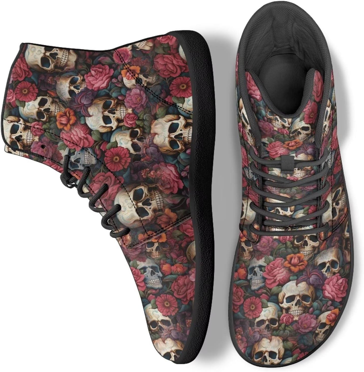 

Кроссовки на высокой подошве с готическим черепом для мужчин и женщин, классические с шнуровкой, для бега и повседневной ходьбы Ecaestolph, красный