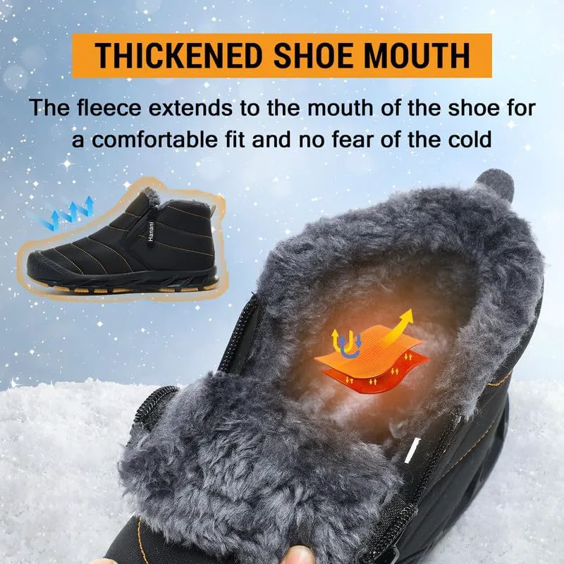 Мужские зимние ботинки Hanani Mens Snow, водонепроницаемые, с меховой подкладкой, теплые ботинки до щиколотки, на молнии, удобные для прогулок и активного отдыха, черный — фото 2