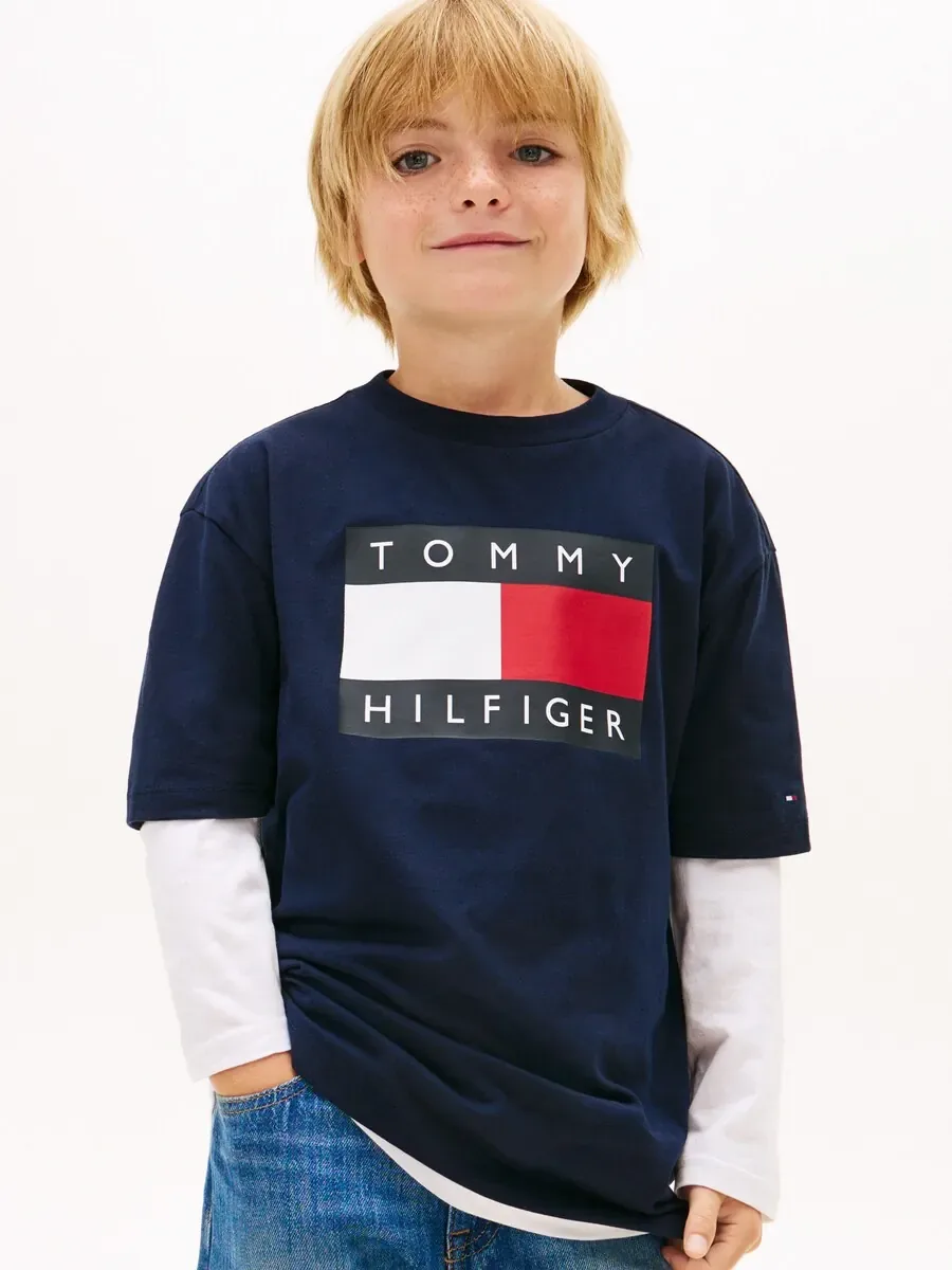 Детская футболка с логотипом флага на передней стороне Tommy Hilfiger, синий