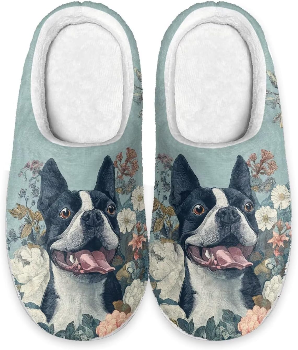 

Теплые тапочки Xoenoiee для мужчин и женщин, мягкие удобные домашние тапочки, легкие, слипоны, пушистые для спальни и дома, Bulldog Abstract Flowers