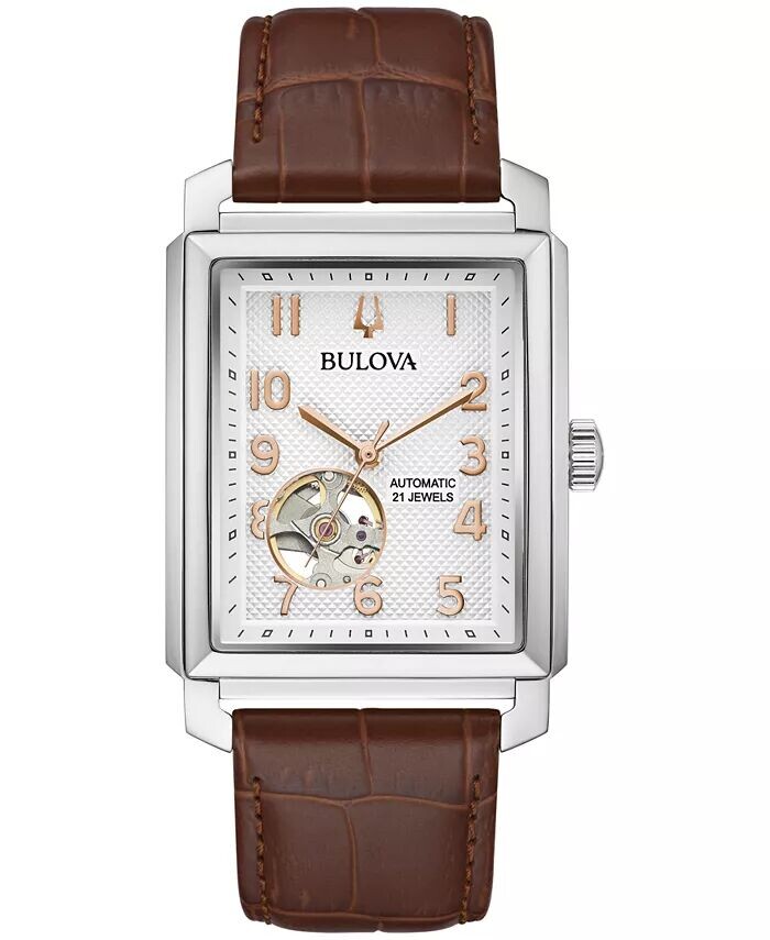 

Мужские автоматические часы Sutton с коричневым кожаным ремешком, 33 мм Bulova