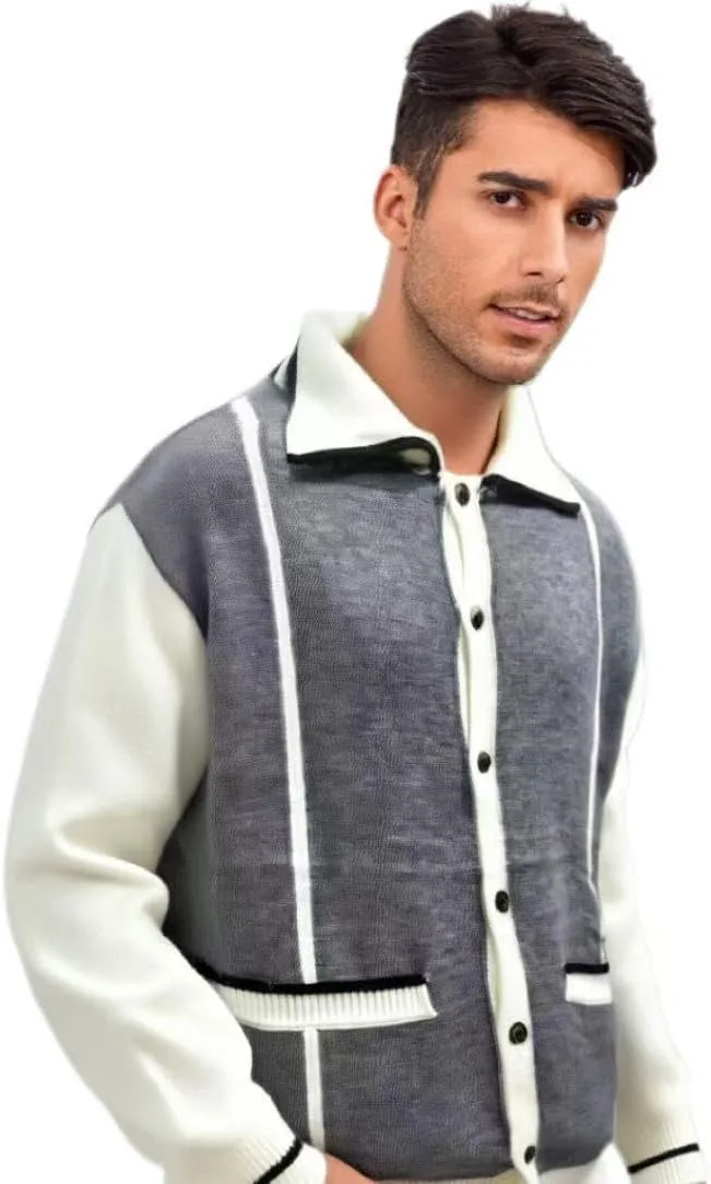 

Мужской кардиган с цветными блоками, V-образный вырез и пуговицы, цвета navy blue, yellow, red, beige, вязка Jolaryfliche