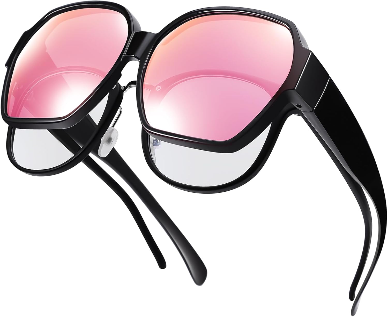 

Большие солнцезащитные очки, надеваемые поверх обычных очков, для мужчин и женщин, поляризованные квадратные солнцезащитные очки с линзами, защищающими от УФ-излучения UV400 TINHAO, Black-pink/Mirrored