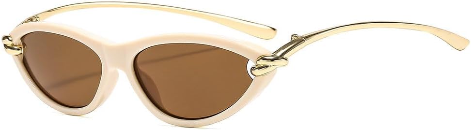 

Женские солнцезащитные очки в тонкой оправе «кошачий глаз», роскошные овальные металлические солнцезащитные очки в винтажном стиле с защитой от УФ-излучения UV400 mincl, Beige Brown