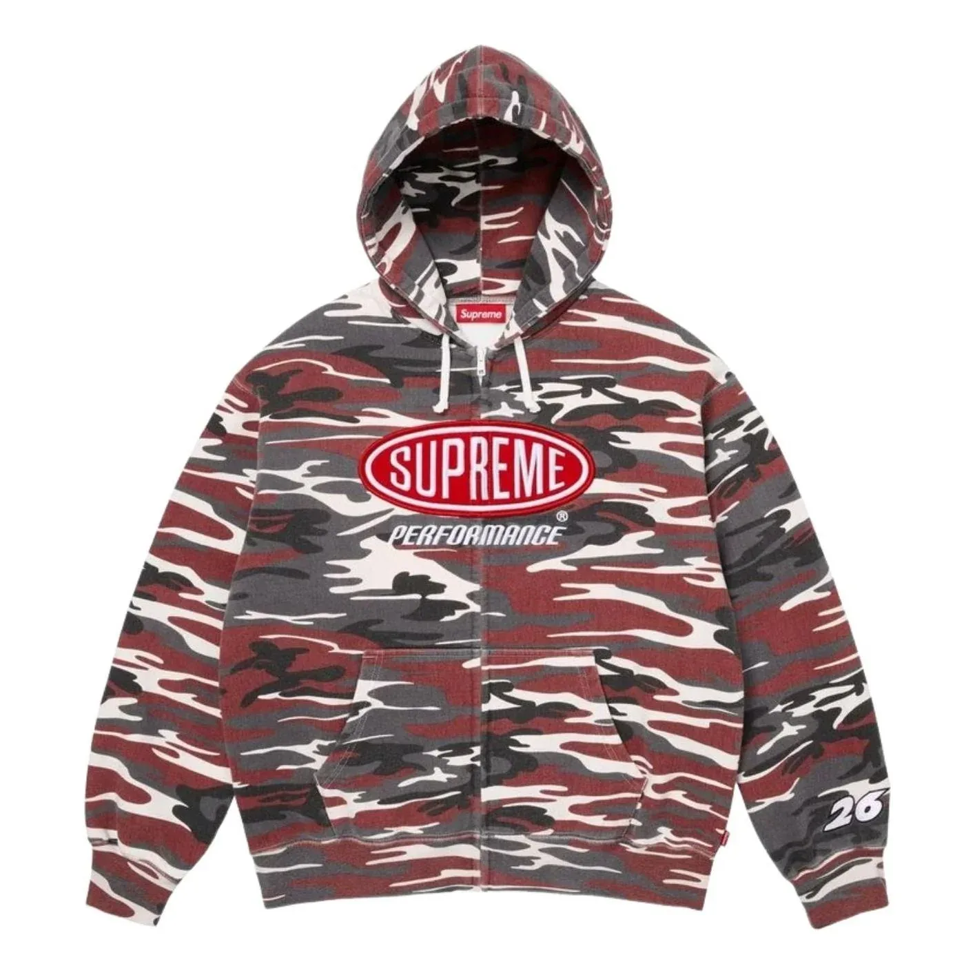 Толстовка Supreme SS26 Performance на молнии с капюшоном, цвет «Красный камуфляж»