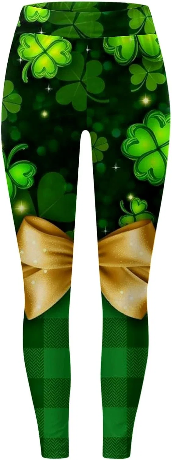 Леггинсы с принтом клевер St Patrick's Day, желтые — фото 3