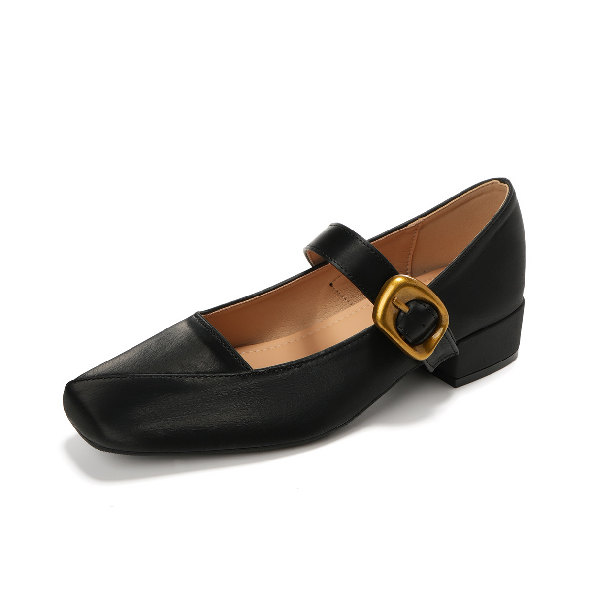 QITUMAUL Туфли Мэри Джейн на массивном каблуке женские - шампань, цвет Champagne[Heel Height 3cm] — фото 3