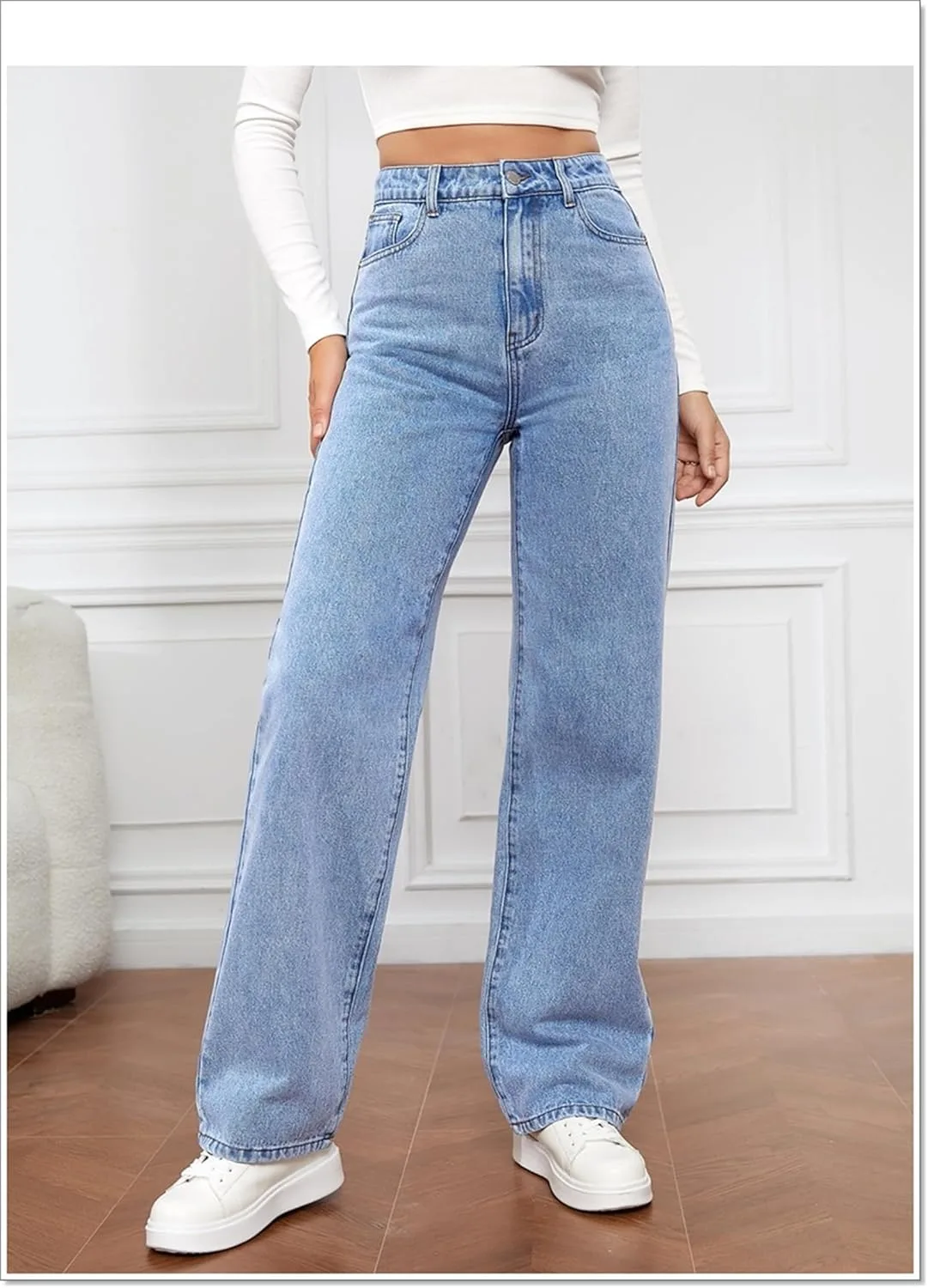 Женские джинсы Minimalist High Waist Denim Stretch Wide Leg Loose с карманом — фото 4