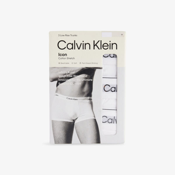 

Трусы хлопковые эластичные с логотипом Icon, 3 шт Calvin Klein, белый