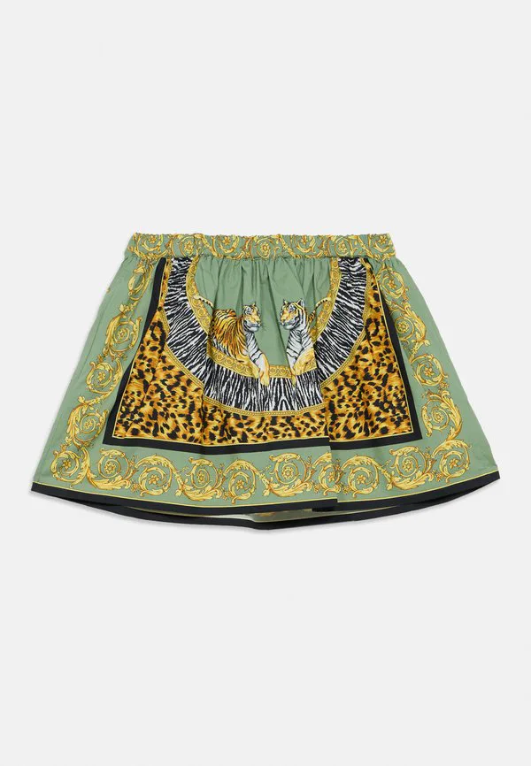 Юбка с изображением диких кошек, детская мини-юбка Versace, Sage Green/Black — фото 2