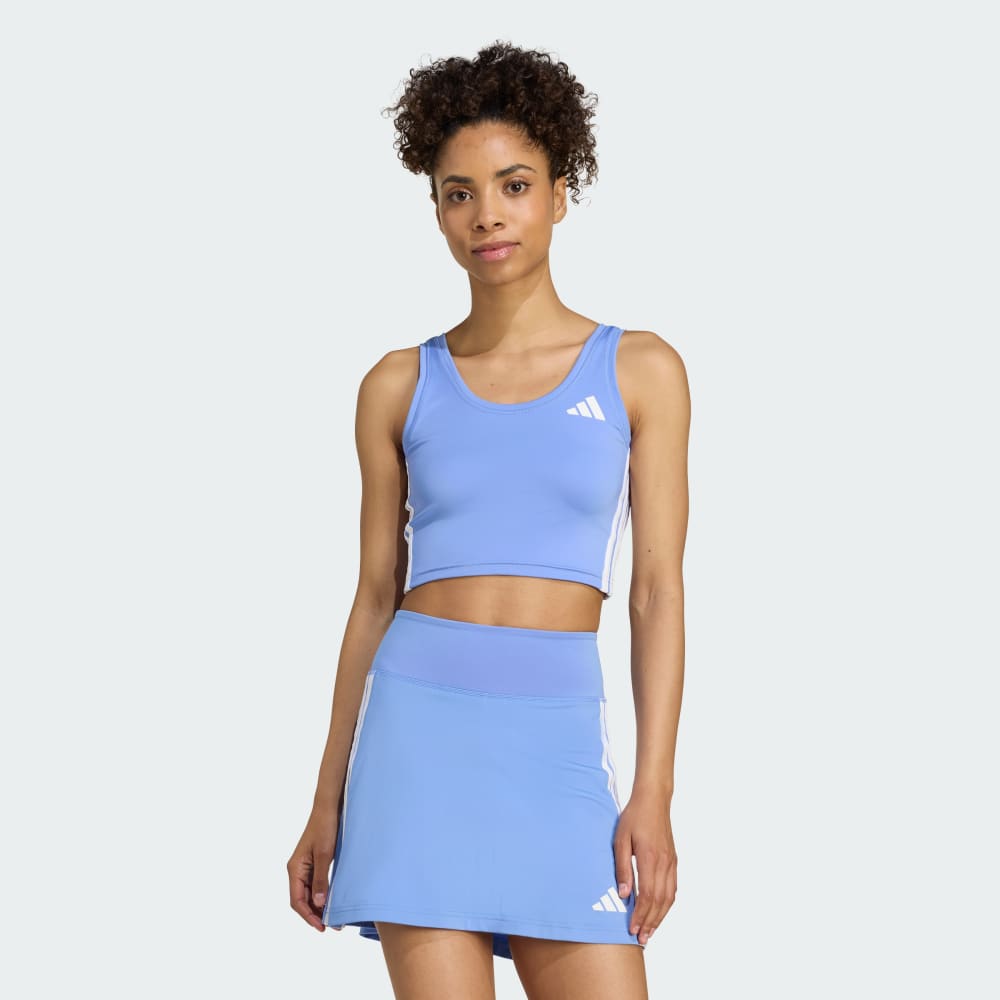 

Спортивный топ Adidas Train Essentials 3-Stripes Crop Tank Top, цвет Blue Fusion/White