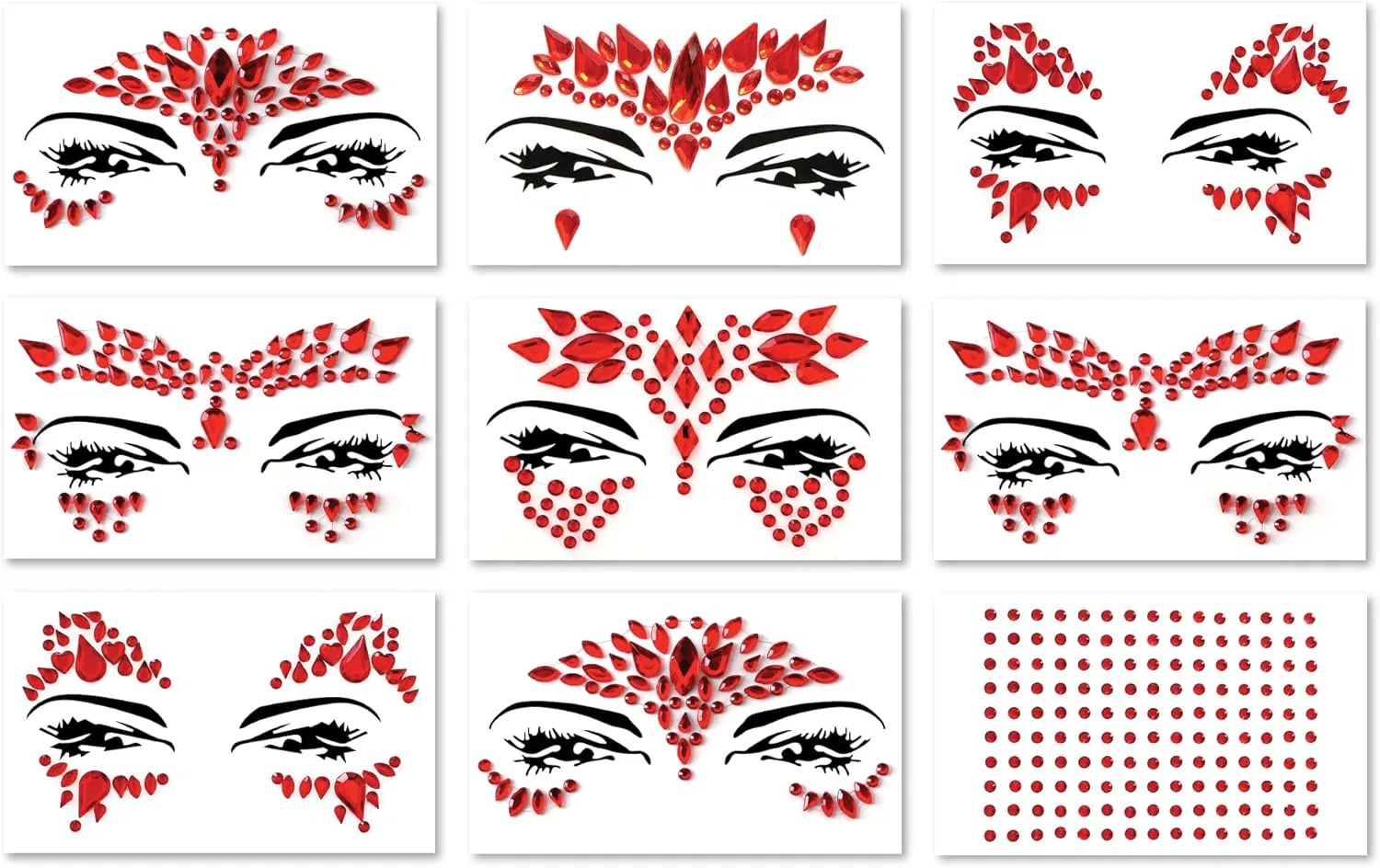 Самоклеящиеся стразы для лица Face Gems 9 шт красные — фото 2
