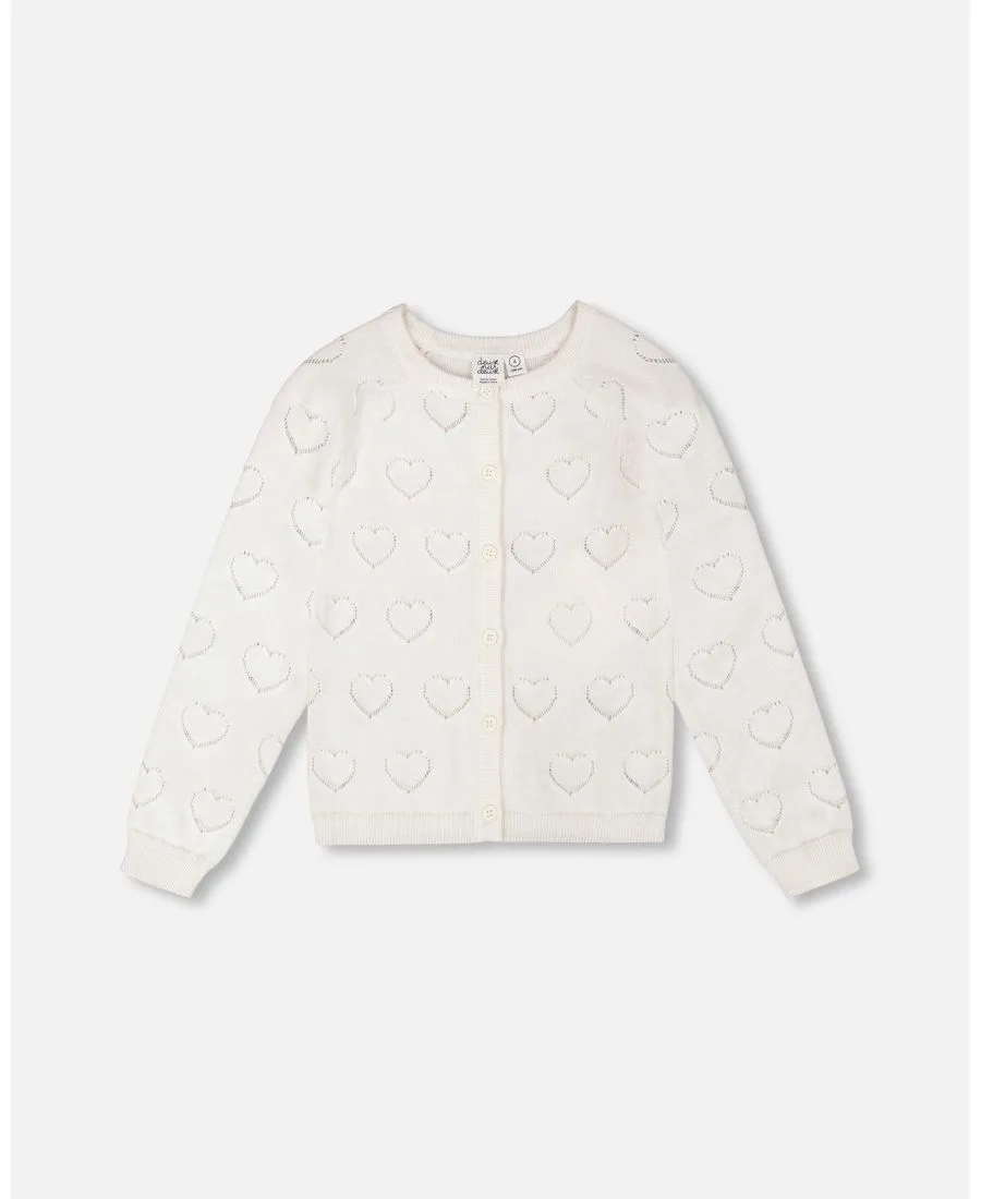 Вязаный кардиган для девочек с ажурной отделкой Deux par Deux, Off-White