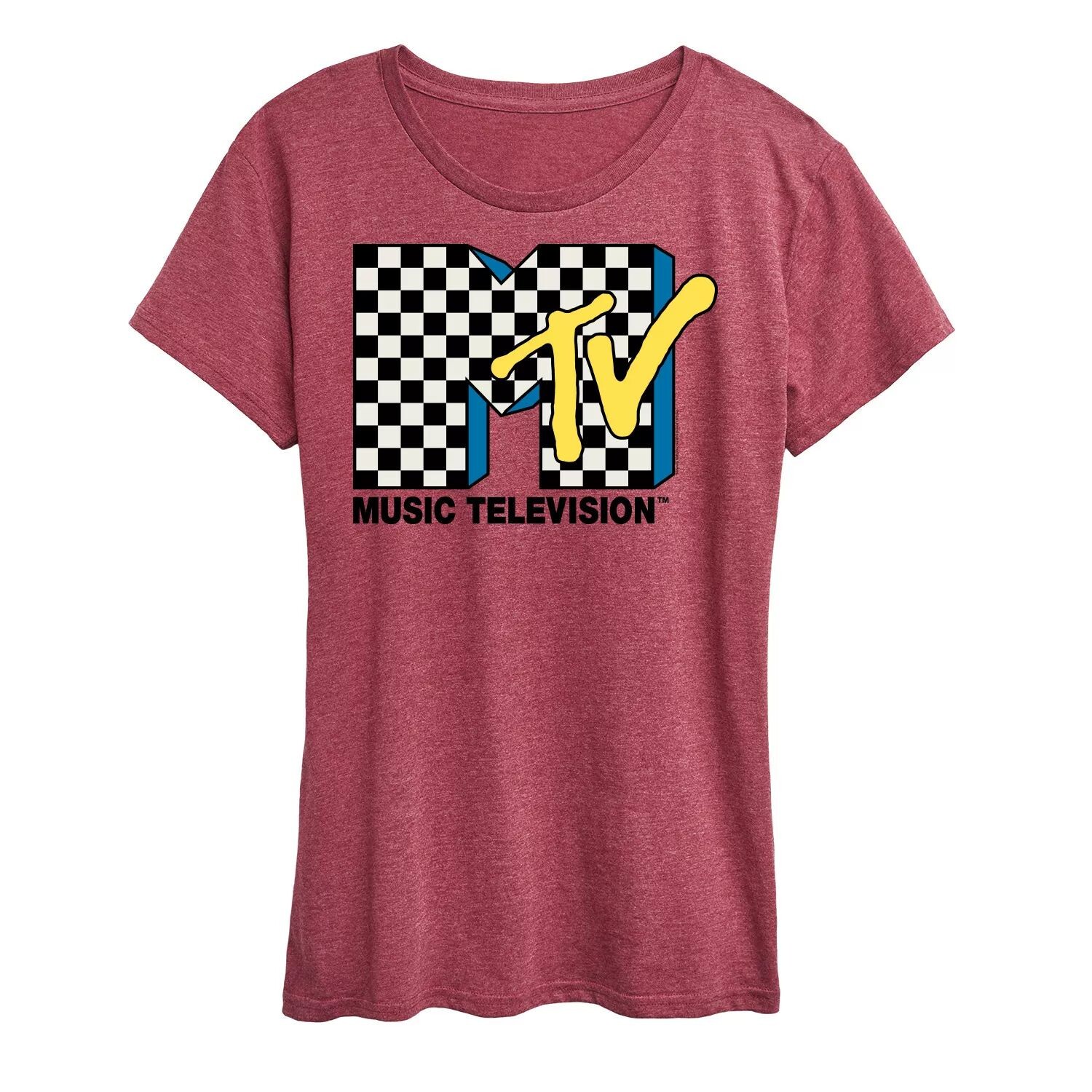 

Женская футболка с клетчатым логотипом MTV и графическим рисунком Licensed Character, темно-красный