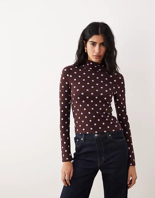 

Коричневый топ с длинными рукавами и воротником-воронкой ASOS DESIGN