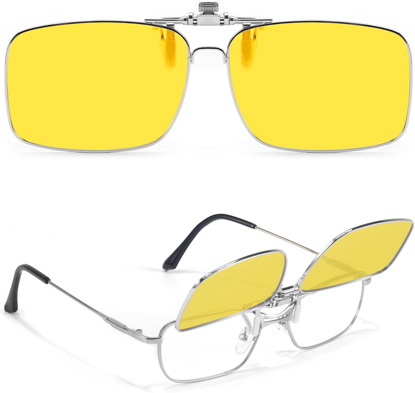 

Очки для вождения в ночное время FIMILU с зажимом для мужчин, поляризованные, уменьшают блики и улучшают зрение в темное время суток, металлическая оправа, A4 Sliver Frame/Yellow Lens