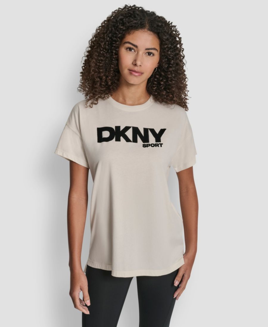 

Женская футболка с флокированным логотипом и приспущенными плечами DKNY, Eggnog, Бежевый, Женская футболка с флокированным логотипом и приспущенными плечами DKNY, Eggnog