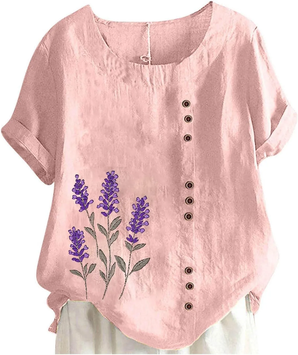 

Стильная женская блузка с цветочной вышивкой, короткий рукав, лен Smxrfitk