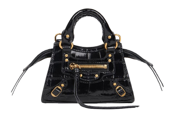 Balenciaga Женская миниатюрная сумочка из тисненой коровьей кожи, черная — фото 4