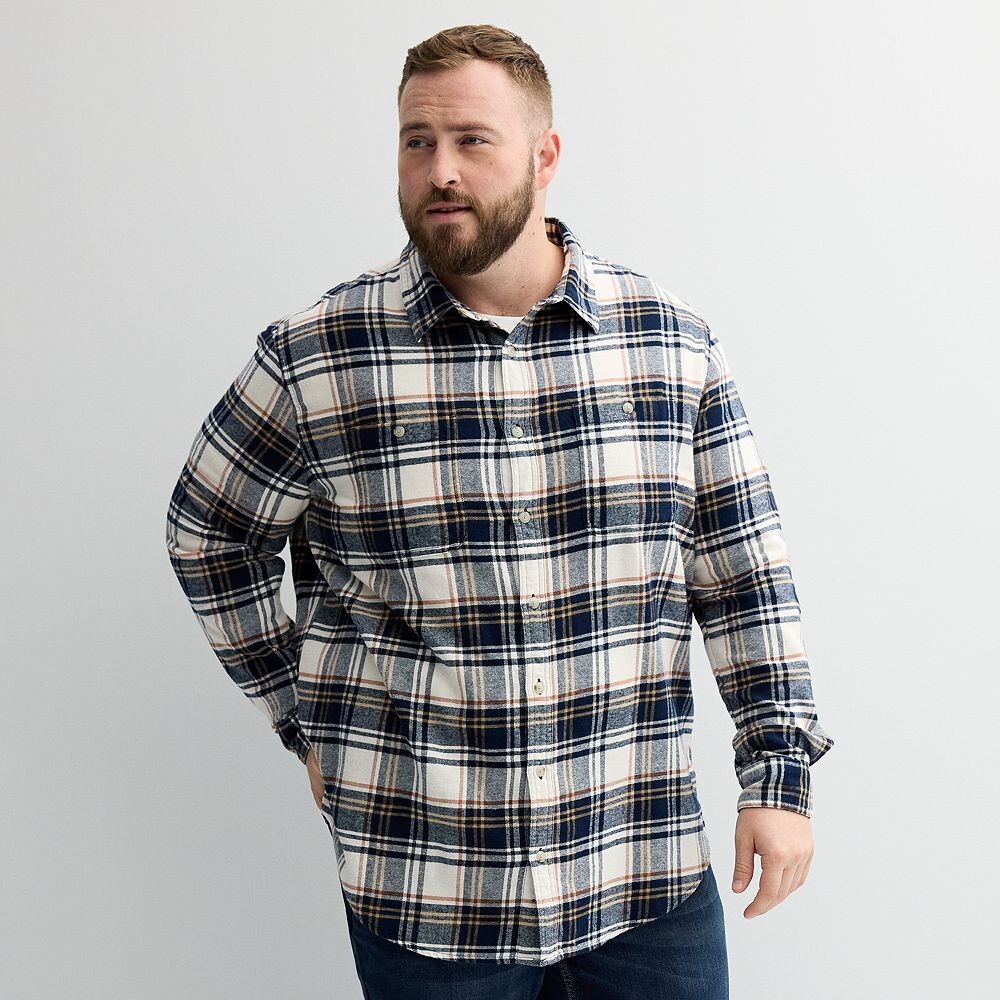 

Big & Tall Sonoma Goods For Life Фланелевая рубашка с длинными рукавами, цвет Ivory Navy Plaid