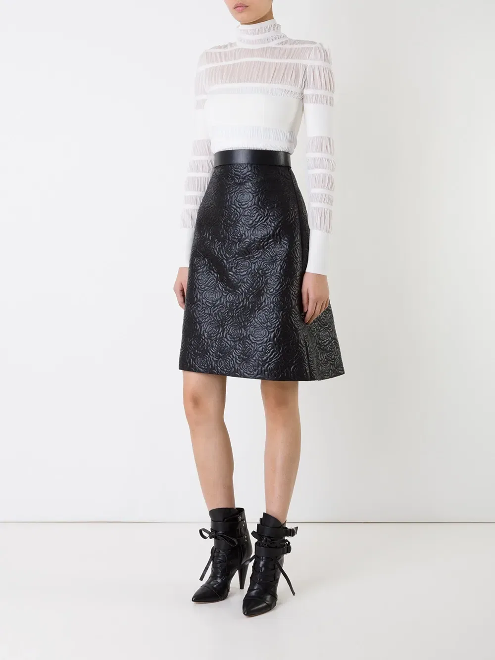 Юбка А-силуэта с рельефным рисунком роз Alexander Mcqueen, черный — фото 2