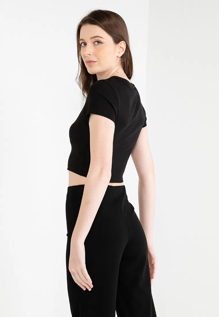 Футболка укороченная, Slim Fit, Tommy Jeans Tommy Hilfiger, черный — фото 2