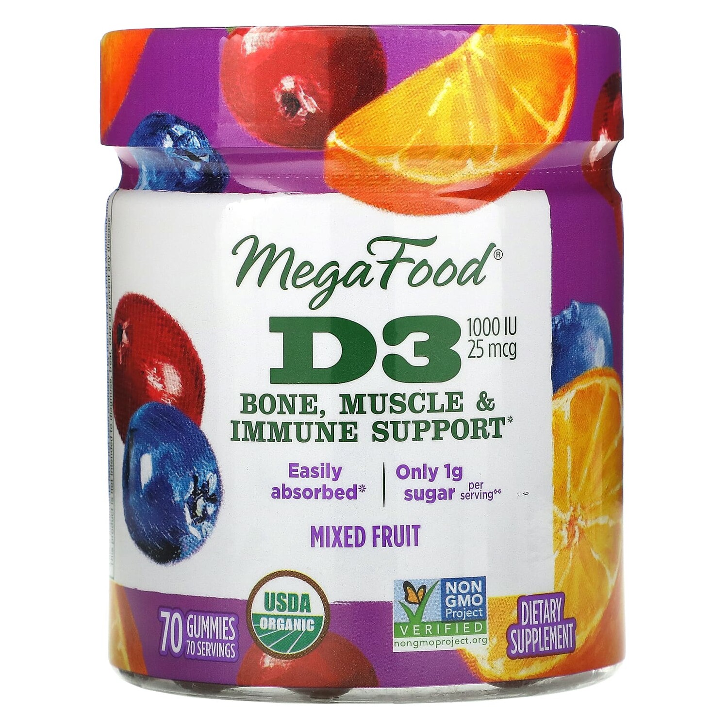 

MegaFood D3 Mixed Fruit 1000 МЕ (25 mcg) 70 Gummies