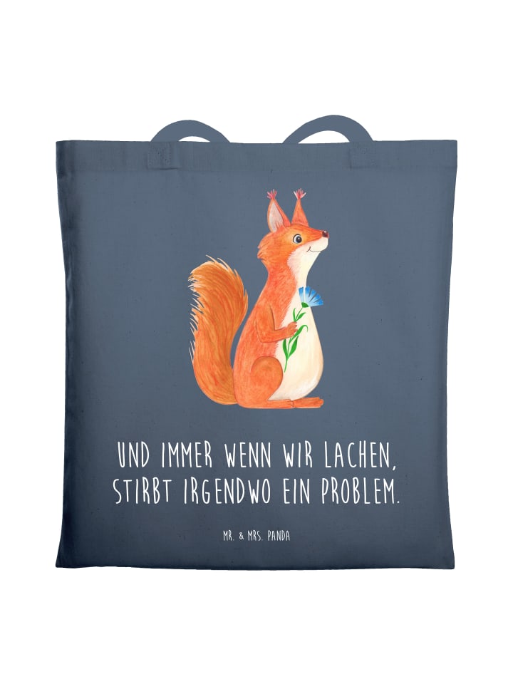 

Сумка-шоппер Белка-цветок с надписью цвета индиго Mr. & Mrs. Panda