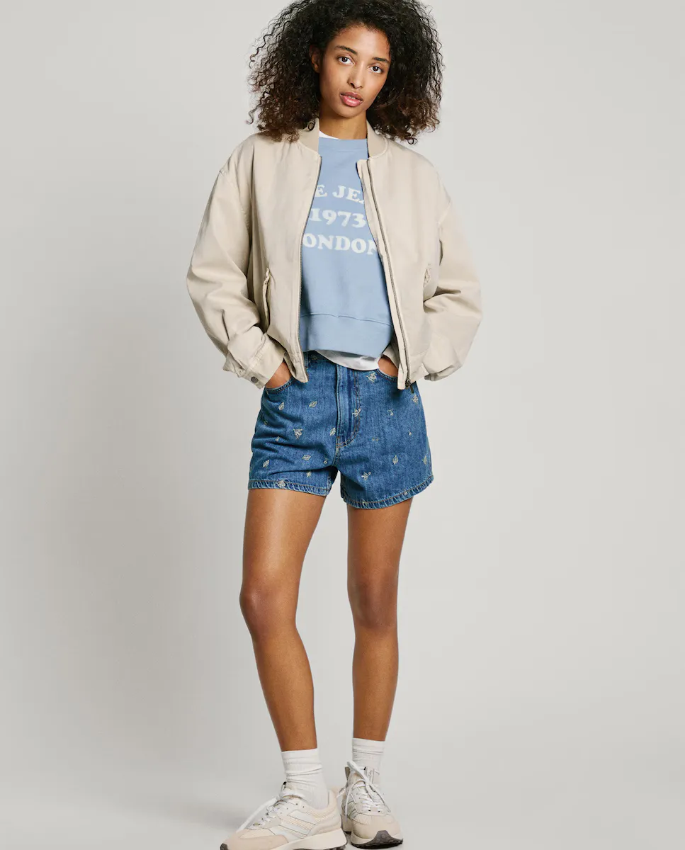 

Женские джинсовые шорты с вышитыми цветами Pepe Jeans, синий