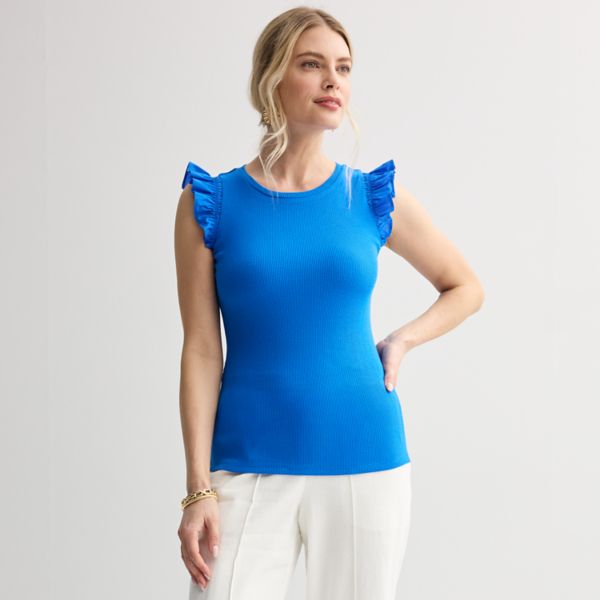 

Женский топ с воланами из комбинированных материалов Nine West, цвет santorini blue