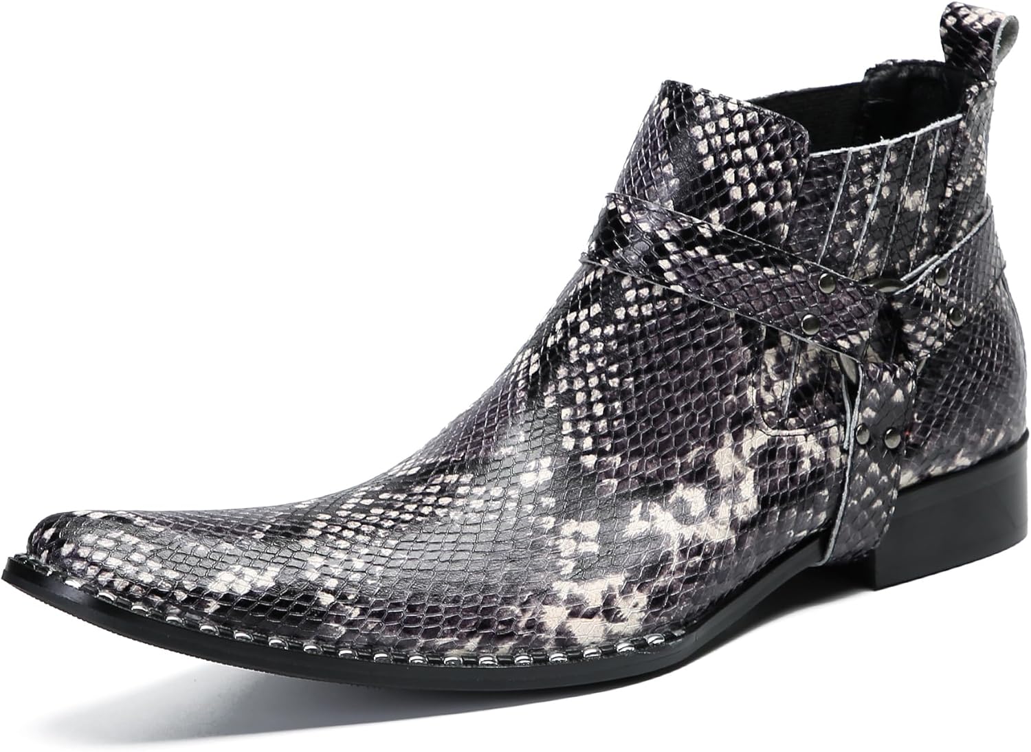 

Мужские повседневные западные ботинки Chelsea Santimon Mens Dress - ботинки до щиколотки из натуральной кожи с тиснением под змеиную кожу, с ремешком, цепочкой и металлическим носком «вингтип», для выпускного, свадьбы или дискотеки, серый