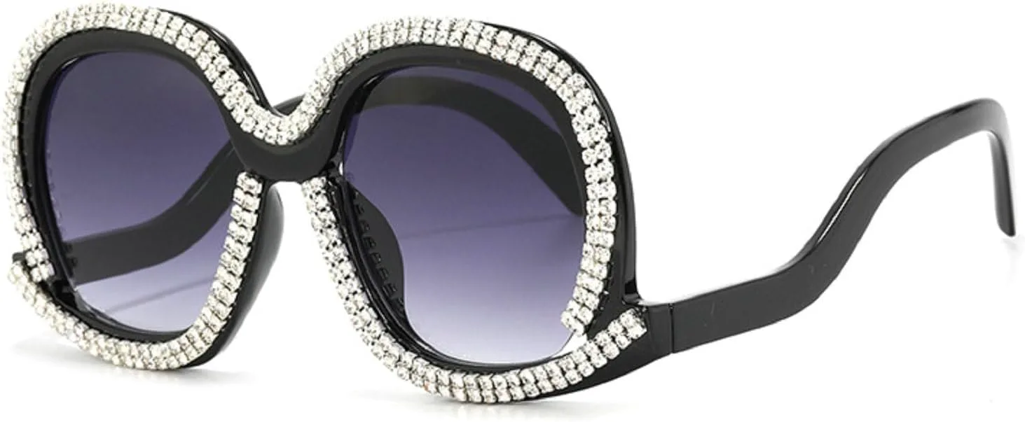 

Большие круглые солнцезащитные очки со стразами для женщин, милые овальные солнцезащитные очки в толстой оправе с бриллиантами, стильные ретро-очки mincl, Black