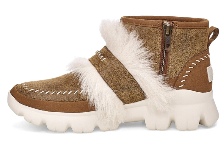 Угги UGG Fluff Punk Ankle с меховыми вставками, коричневый