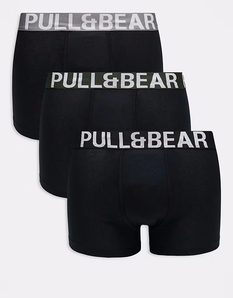 

Pull&Bear, 3 пары трусов-боксеров цвета хаки, черного и серого