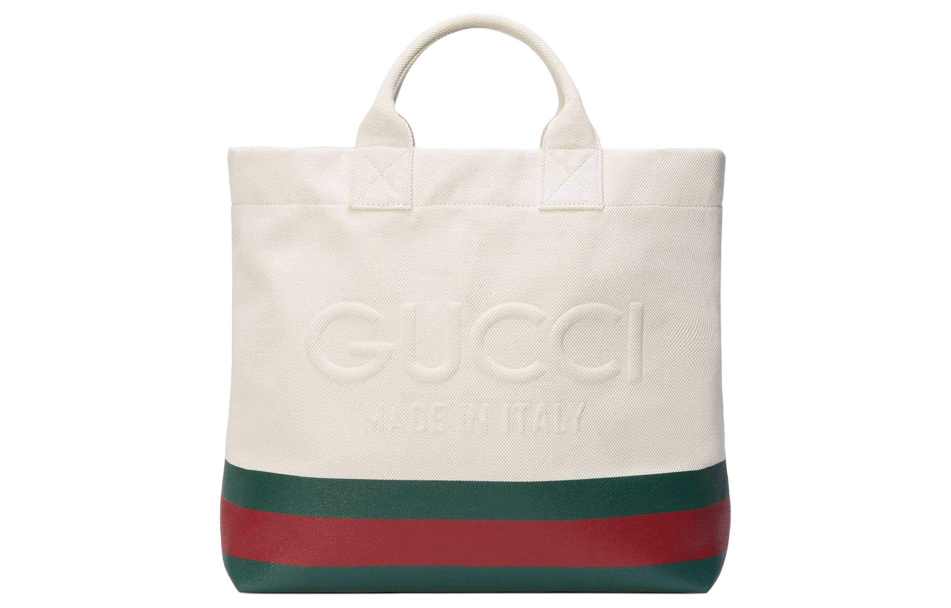 

GUCCI Сумка-шоппер из натурального холста, сумка-шоппер, сумка через плечо, холщовая сумка среднего размера, мужская, белого и зеленого цвета