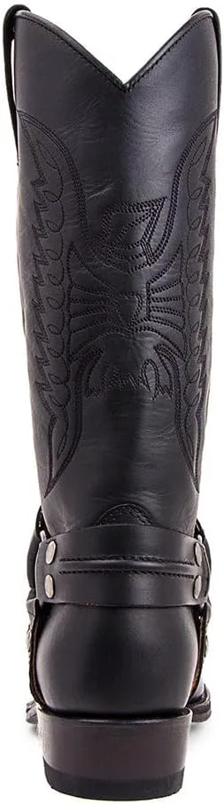 

Ковбойские сапоги для мужчин, классические, прочные, с квадратным носком, стальным носком, вышитым рисунком в стиле вестерн, родео, до середины икры. Мужская мода, мужские сапоги, мужская обувь Generic, черный